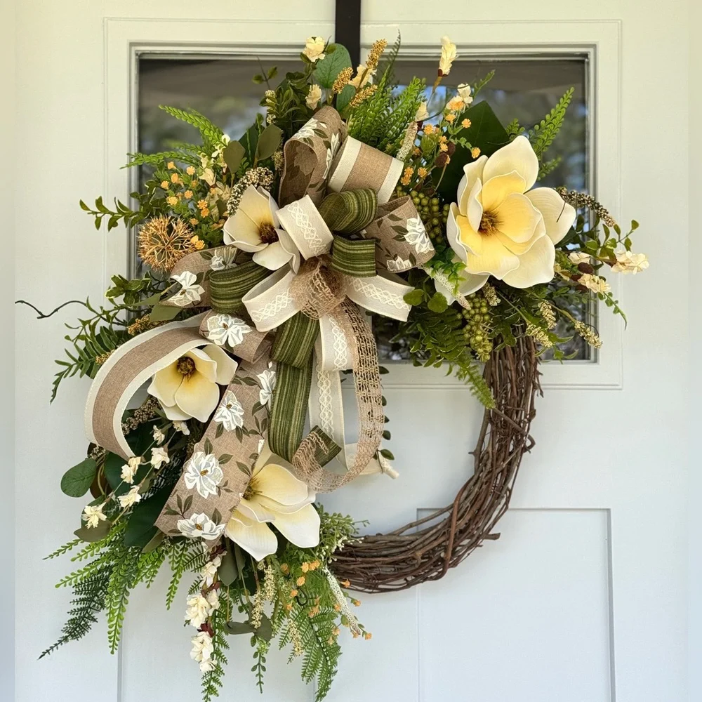 Elegant Southern Magnolia Floral Wreath